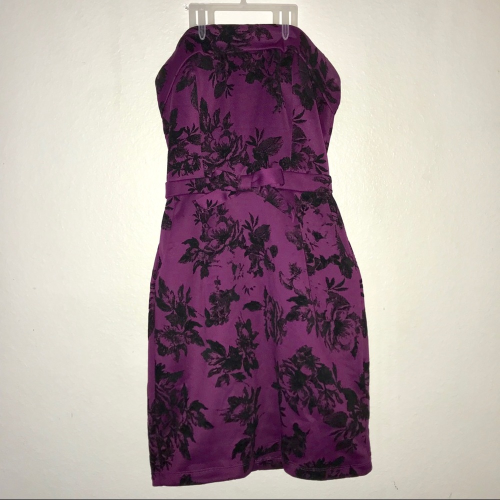 Strapless Purple and Black Flower Design Dress